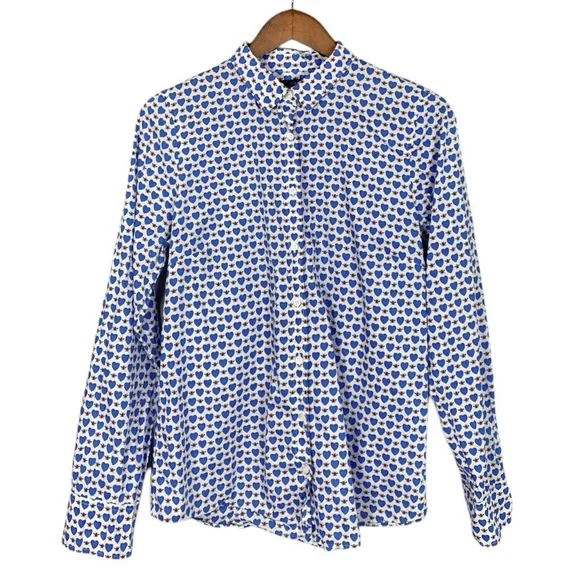 J CREW Perfect Shirt Honeypie Bumble Bee Hearts Button Up Size 10 Style A6376 - Picture 2 of 7